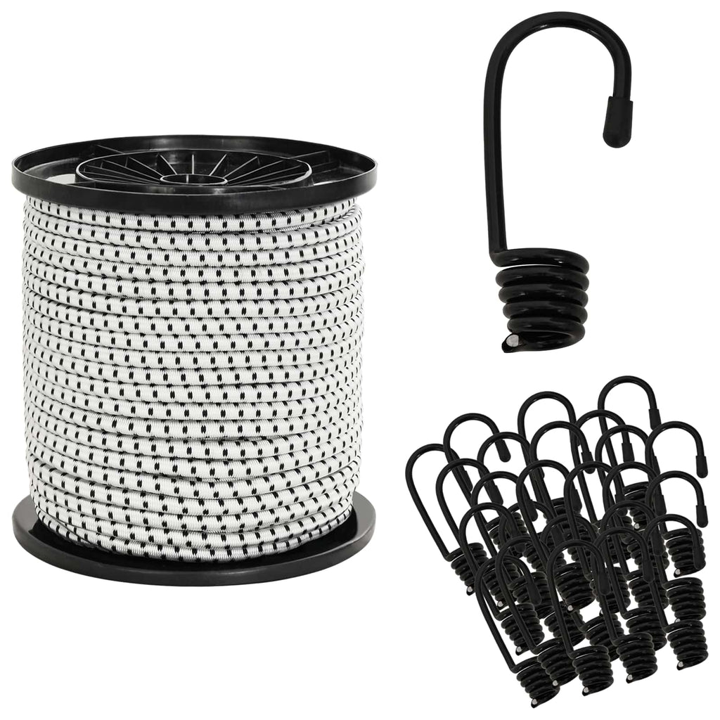 vidaXL Liny bungee z hakami 6 mm Czarny i Biały PP i guma