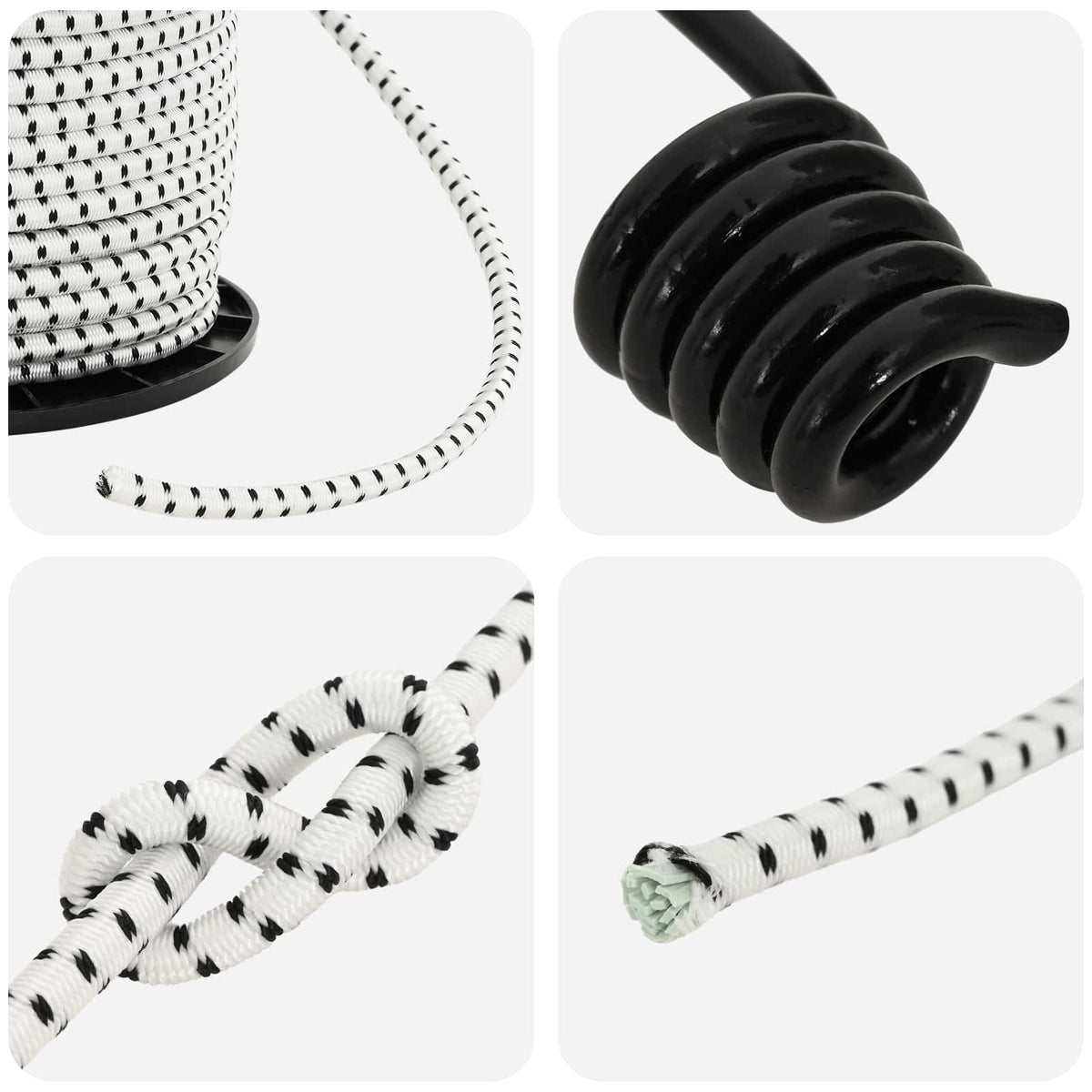 vidaXL Liny bungee z hakami 6 mm Czarny i Biały PP i guma