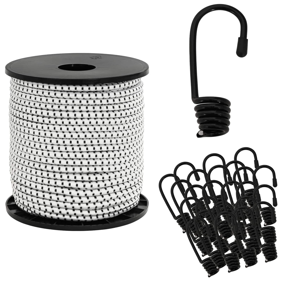 vidaXL Liny bungee z hakami 6 mm Czarny i Biały PP i guma