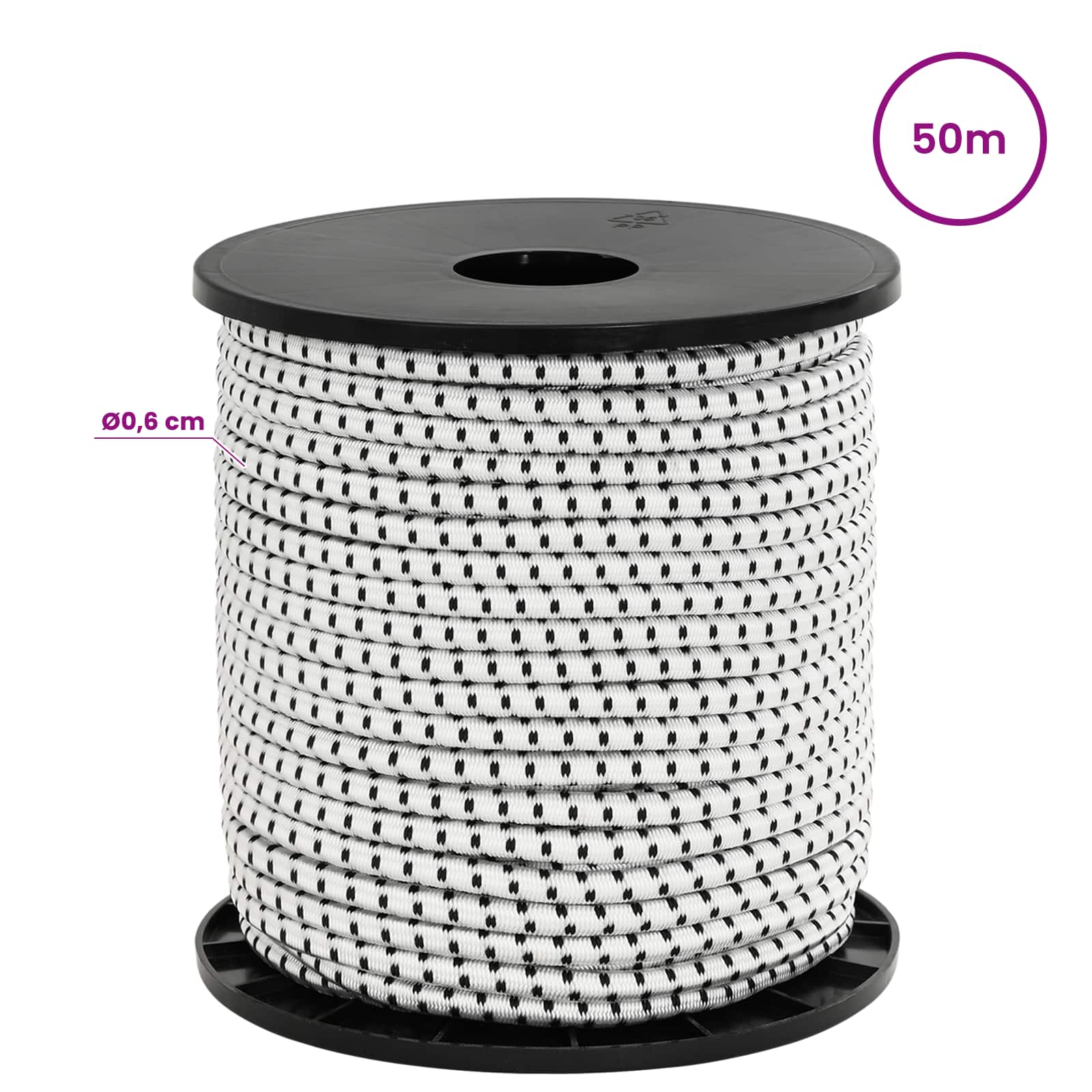 vidaXL Liny bungee z hakami 6 mm Czarny i Biały PP i guma