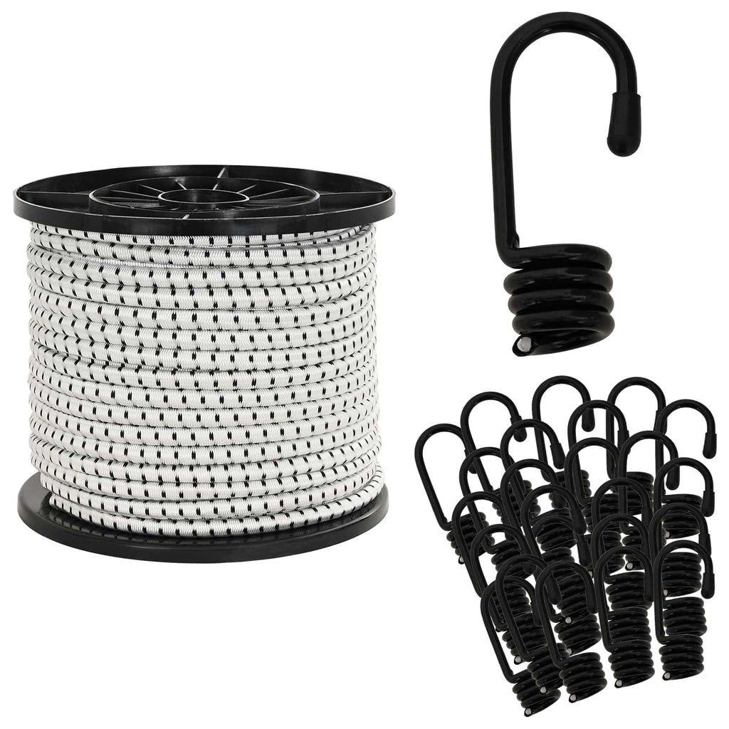 vidaXL Liny bungee z hakami 8 mm Czarny i Biały PP i guma