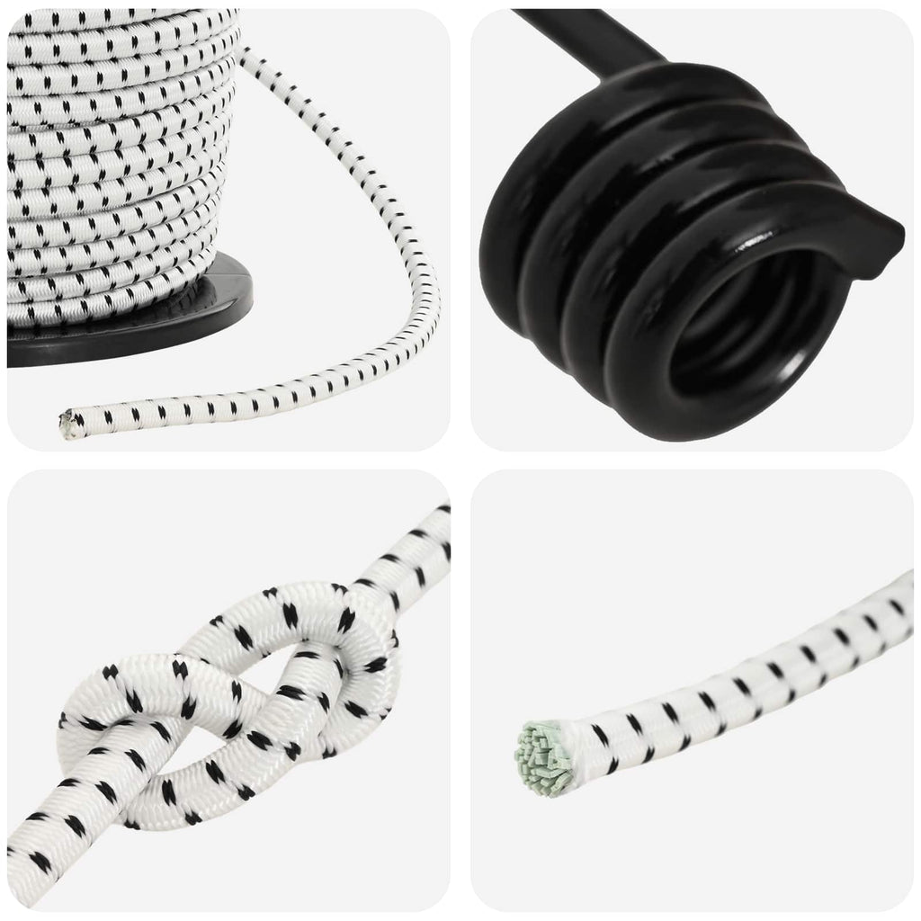 vidaXL Liny bungee z hakami 10 mm Czarny i Biały PP i guma