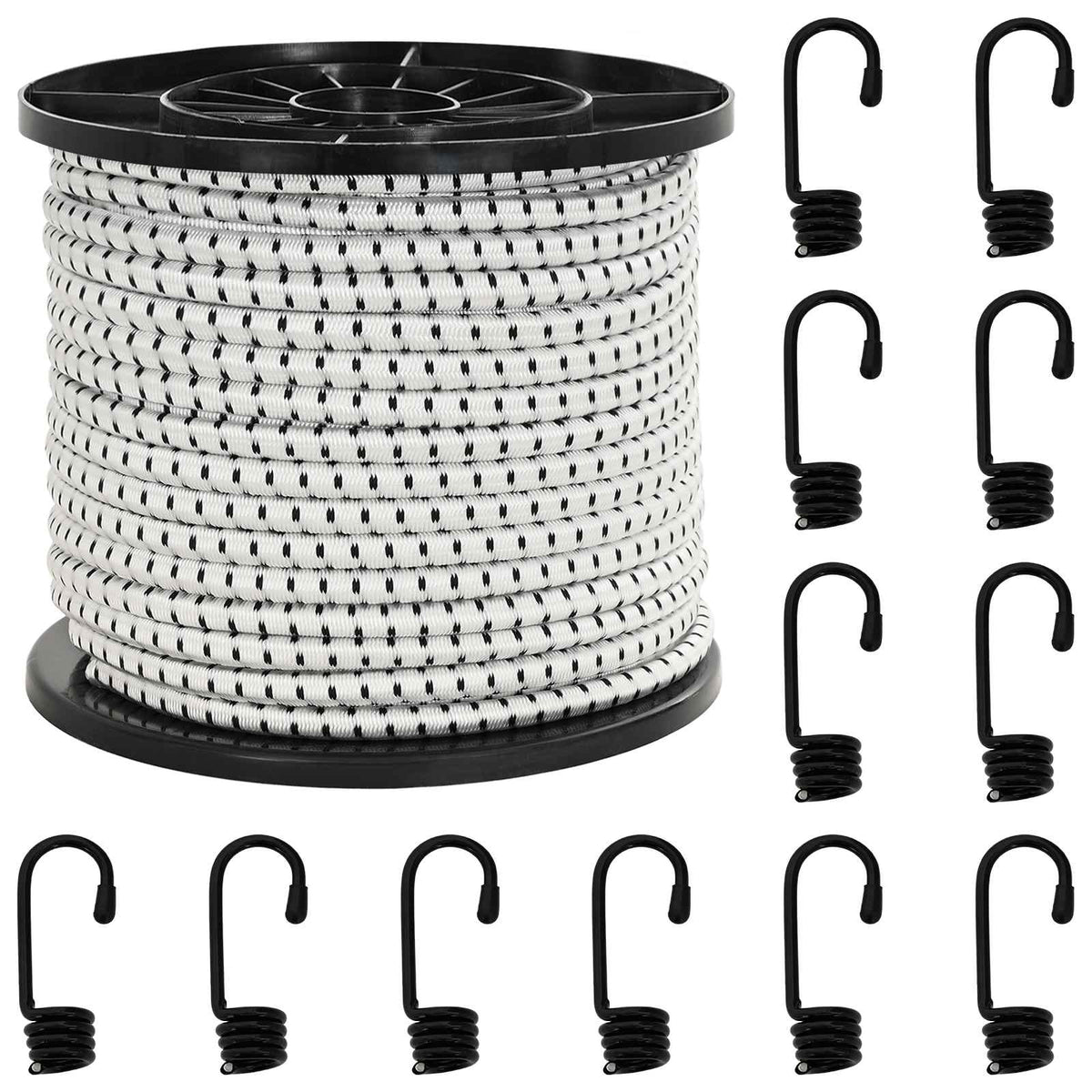 vidaXL Liny bungee z hakami 10 mm Czarny i Biały PP i guma