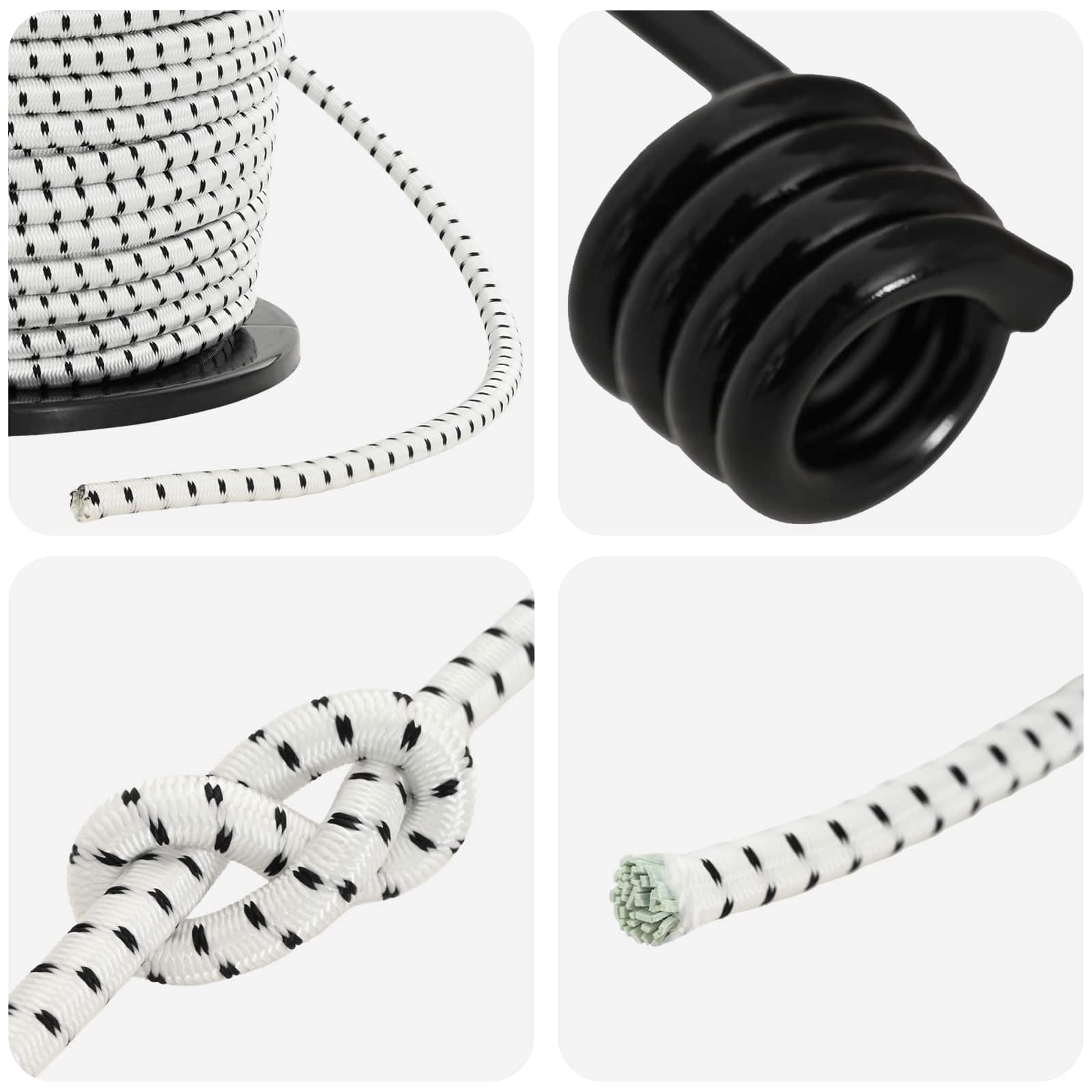 vidaXL Liny bungee z hakami 10 mm Czarny i Biały PP i guma