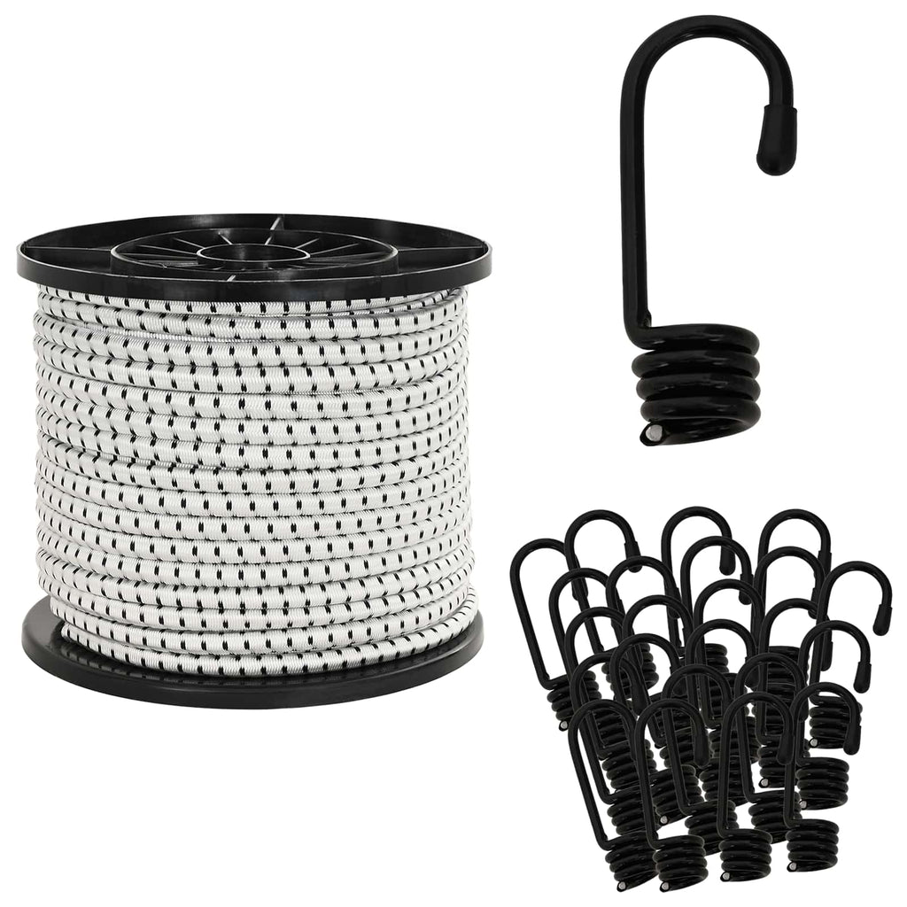 vidaXL Liny bungee z hakami 10 mm Czarny i Biały PP i guma