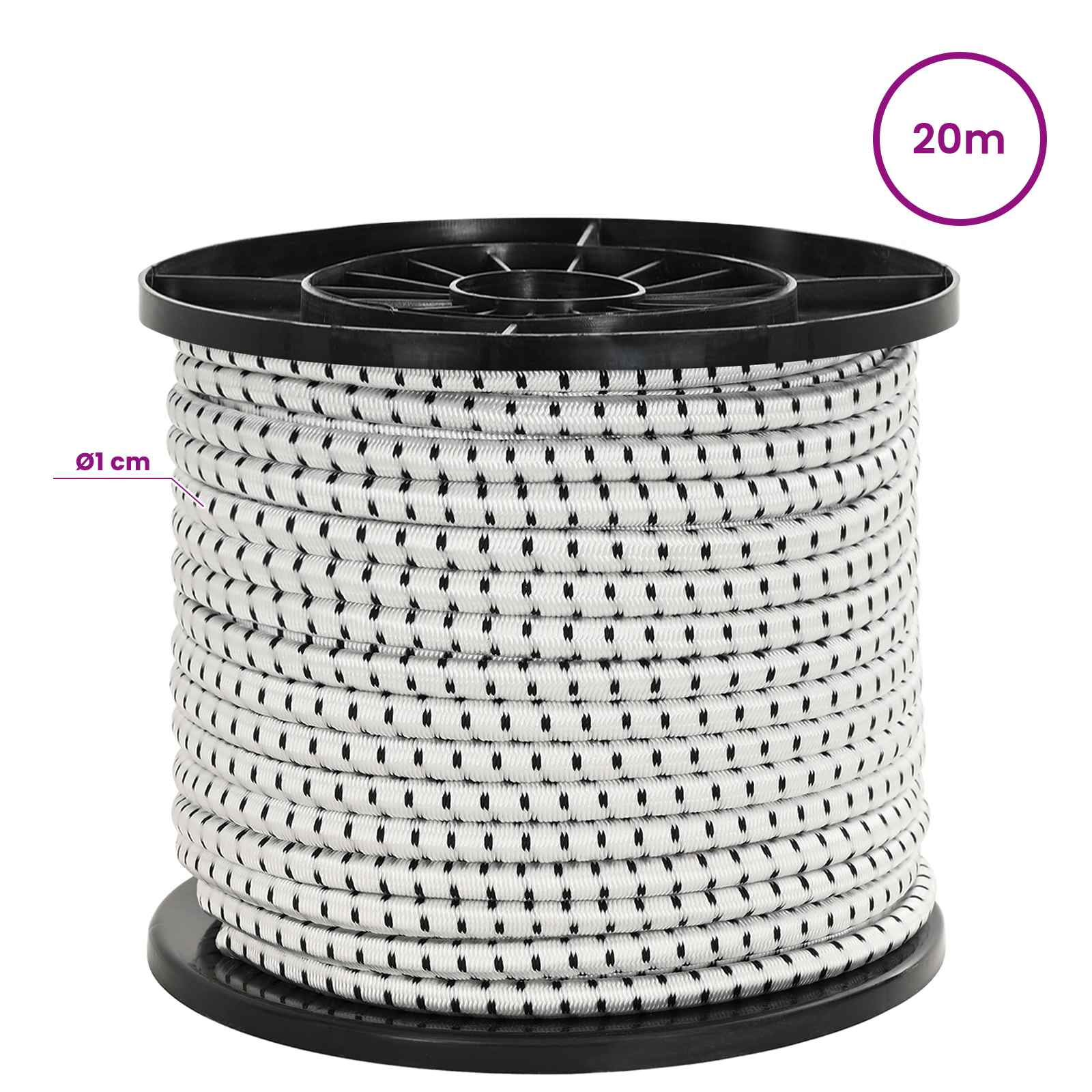 vidaXL Liny bungee z hakami 10 mm Czarny i Biały PP i guma