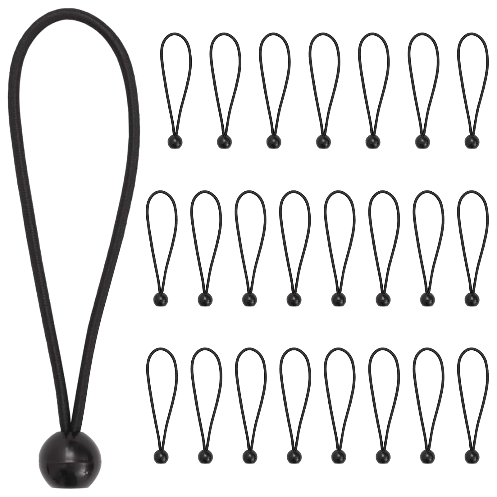 vidaXL Liny Bungee z Kulami 24 szt. Czarny 4 mm x 22 cm polipropylen