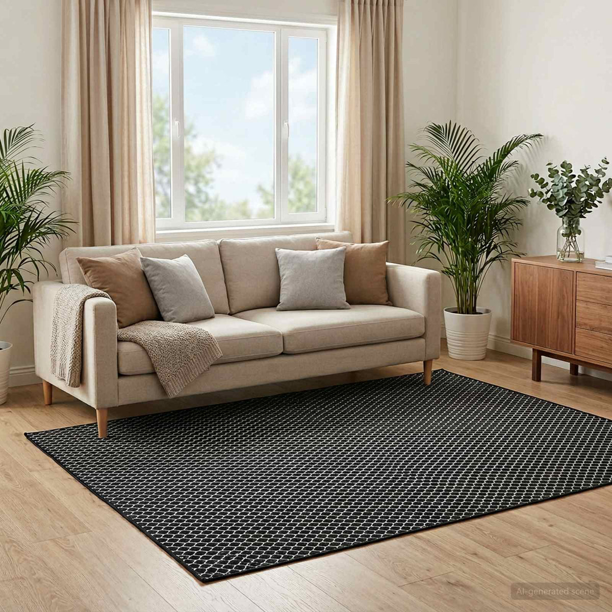 vidaXL Dywan ORIZ Czarny wzór siatkowy 200 x 280 cm 100% poliester