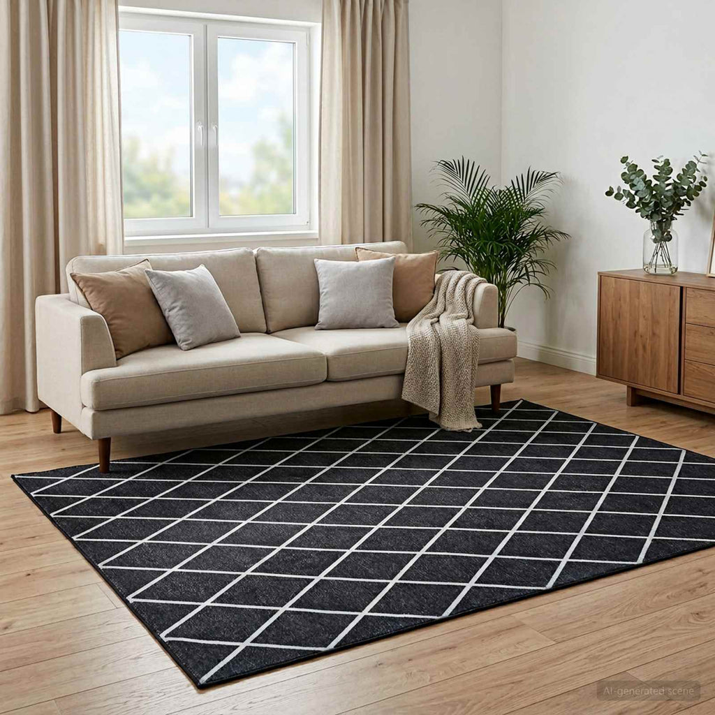 vidaXL Dywan ORIZ Czarny wzór diamentowy 120 x 170 cm 100% poliester