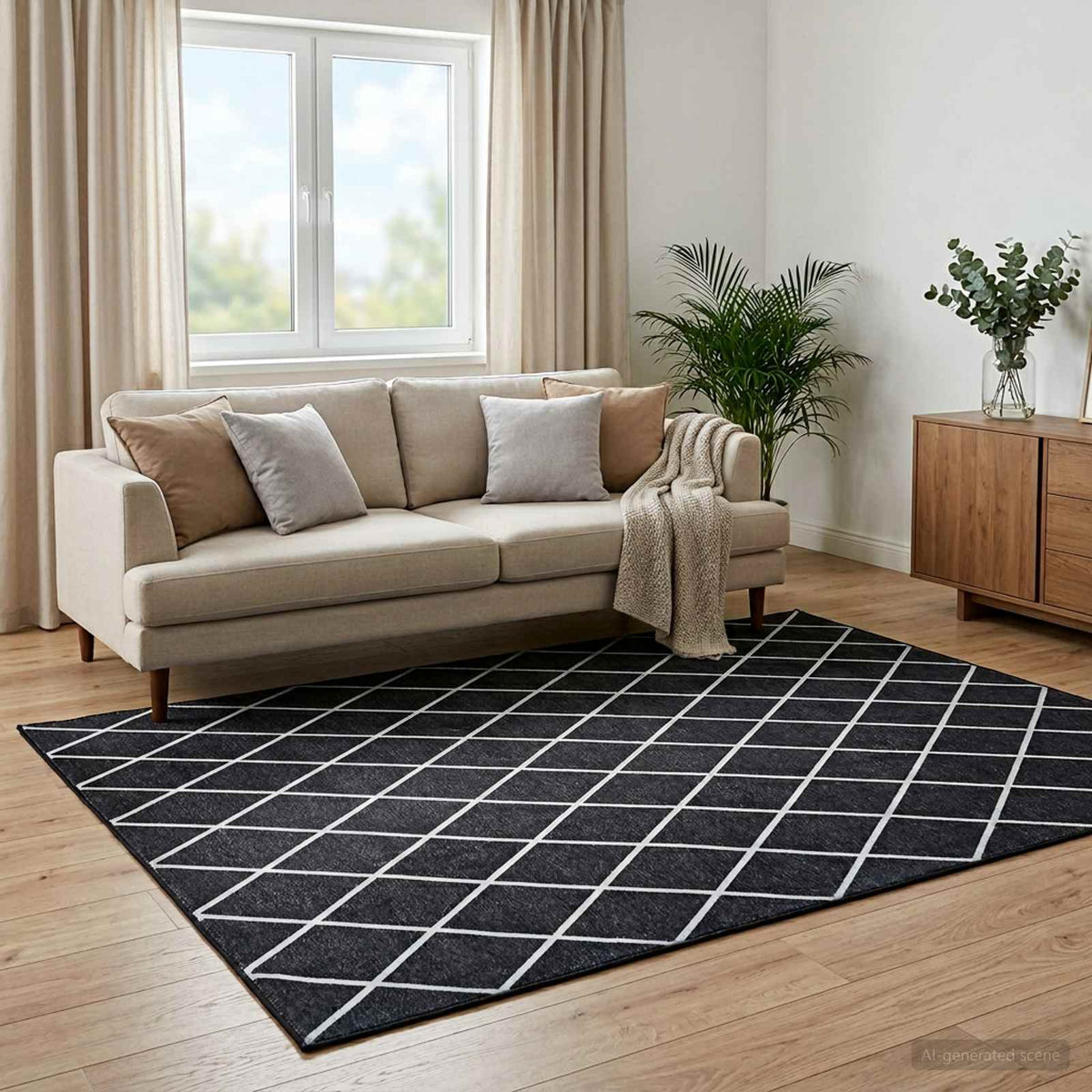 vidaXL Dywan ORIZ Czarny wzór diamentowy 120 x 170 cm 100% poliester