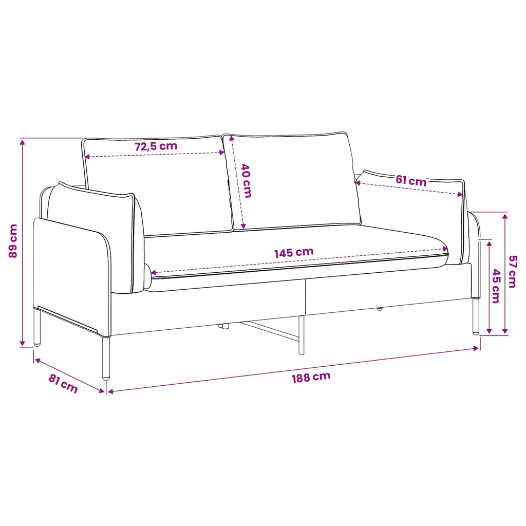 vidaXL Sofa dwuosobowa 2-osobowy różowy 188 x 81 x 89 cm Welur
