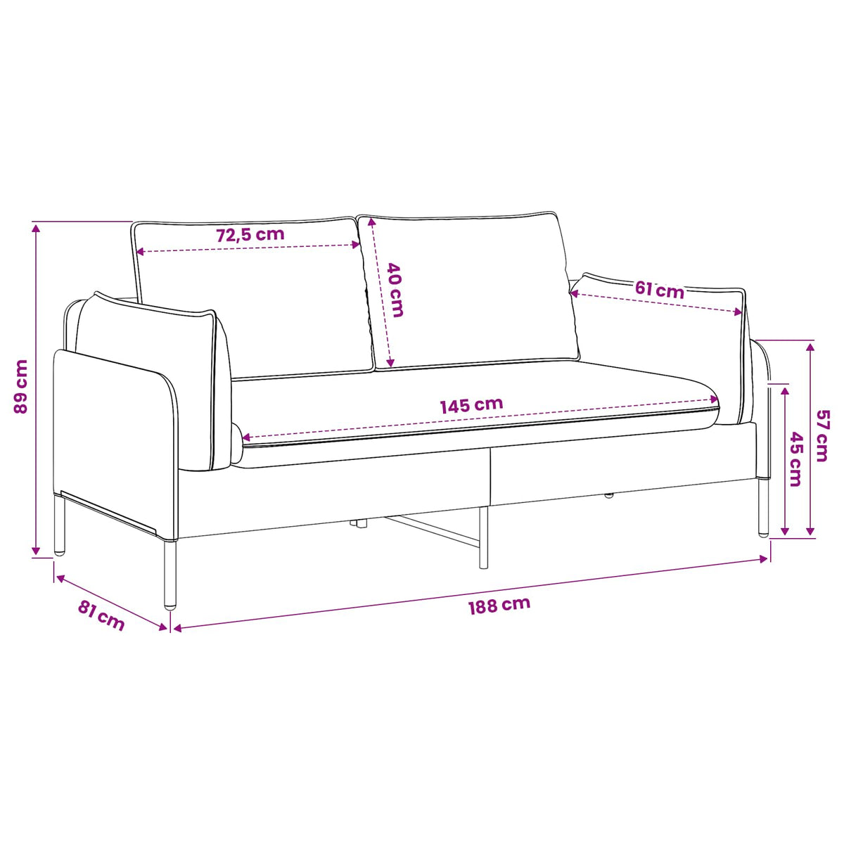 vidaXL Sofa dwuosobowa 2-osobowy różowy 188 x 81 x 89 cm Welur