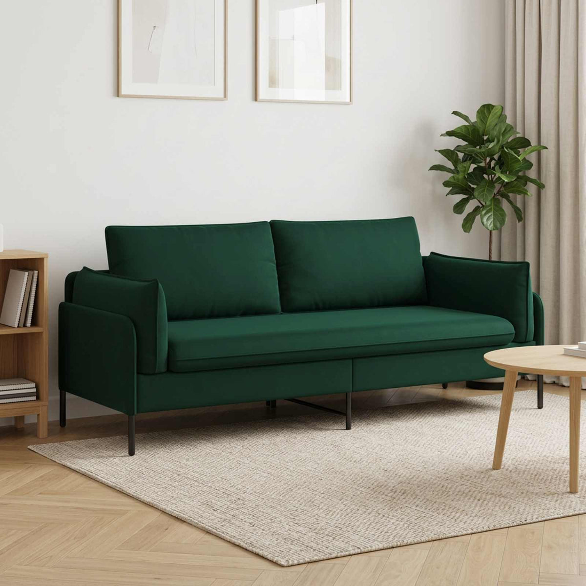 vidaXL Sofa 3-osobowa Ciemnozielony 222 x 81 x 89 cm Welur