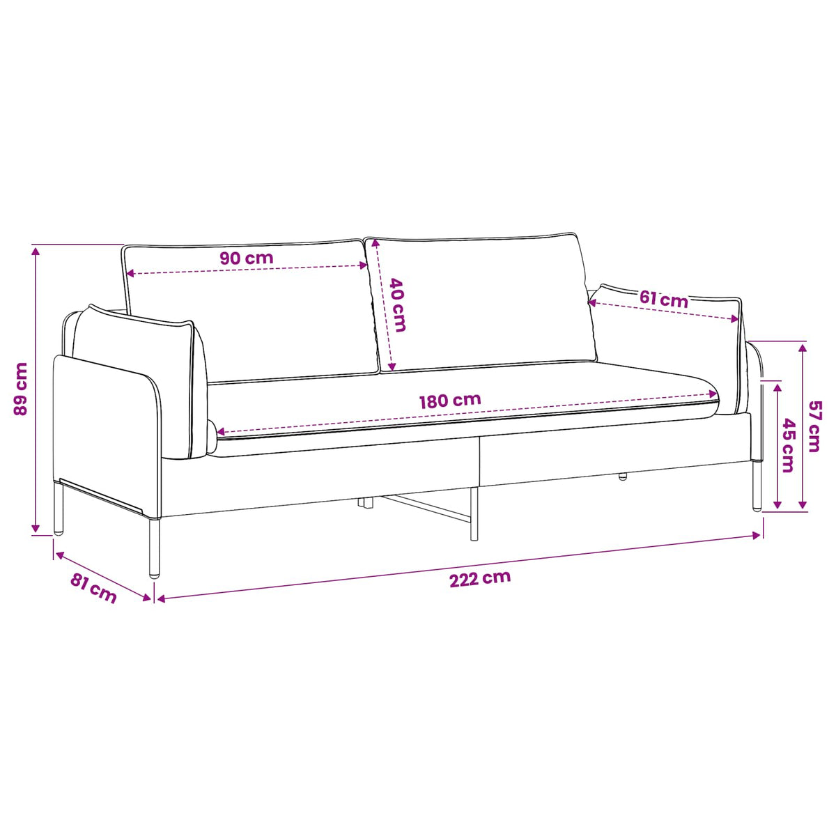 vidaXL Sofa 3-osobowa 3-osobowy Jasnozielony 222 x 81 x 89 cm Welur