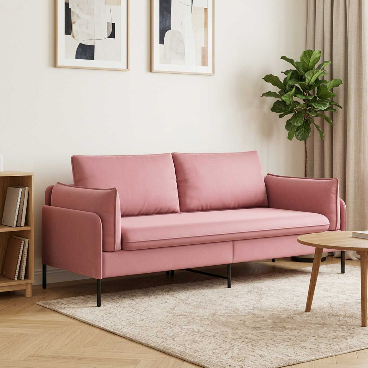 vidaXL Sofa 3-osobowa różowy 222 x 81 x 89 cm Welur