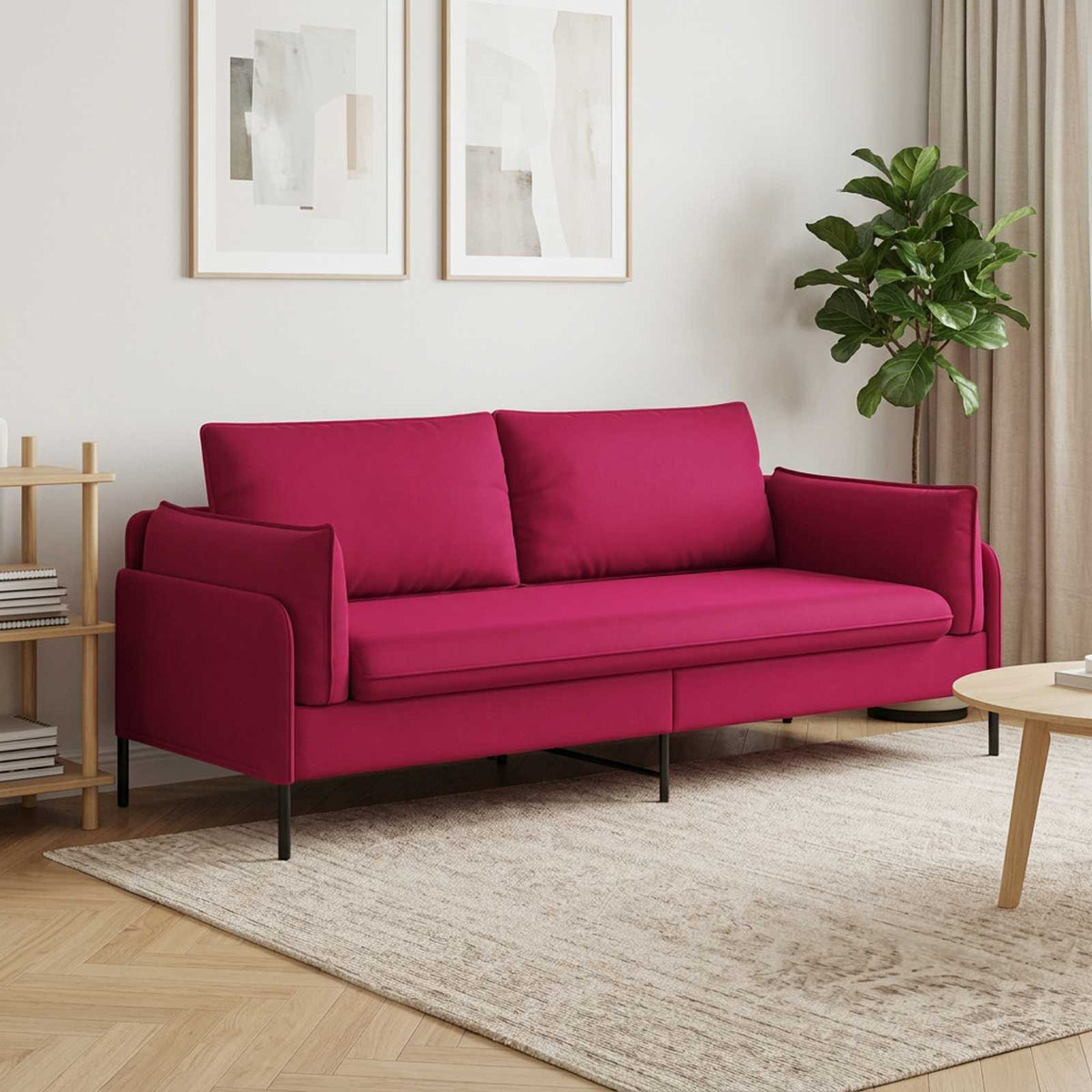vidaXL Sofa 3-osobowa 3-osobowy Czerwone wino 222 x 81 x 89 cm Welur