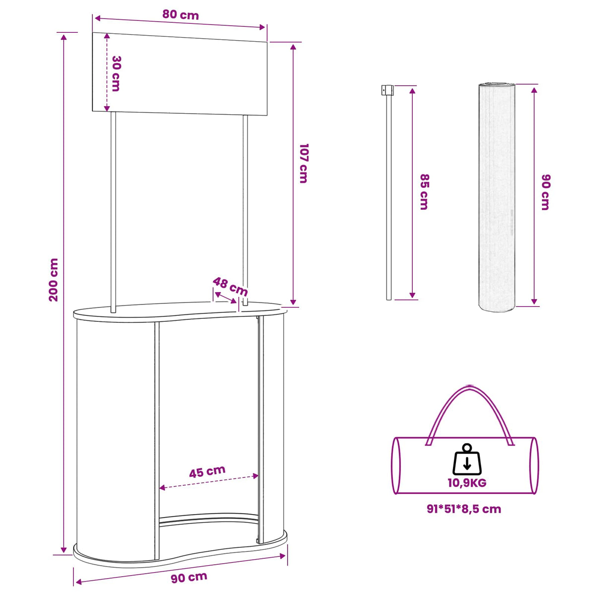 vidaXL Lada targowa Czarny i Biały 90 x 48 x 200 cm
