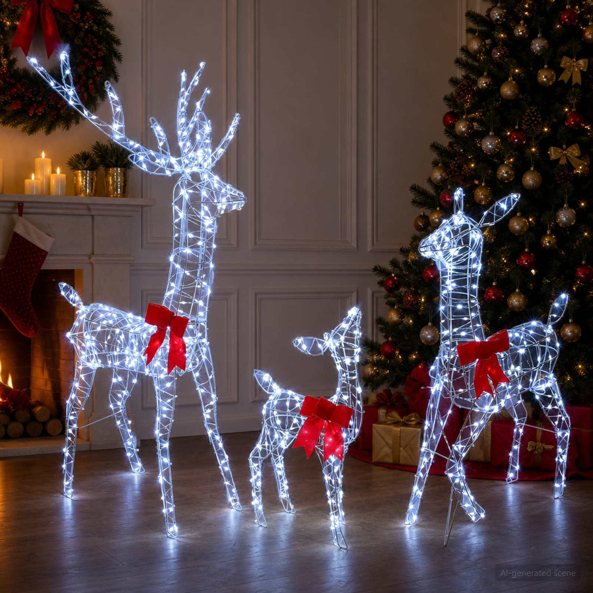 vidaXL Świąteczna rodzina reniferów LED 700 LED Zimna biel