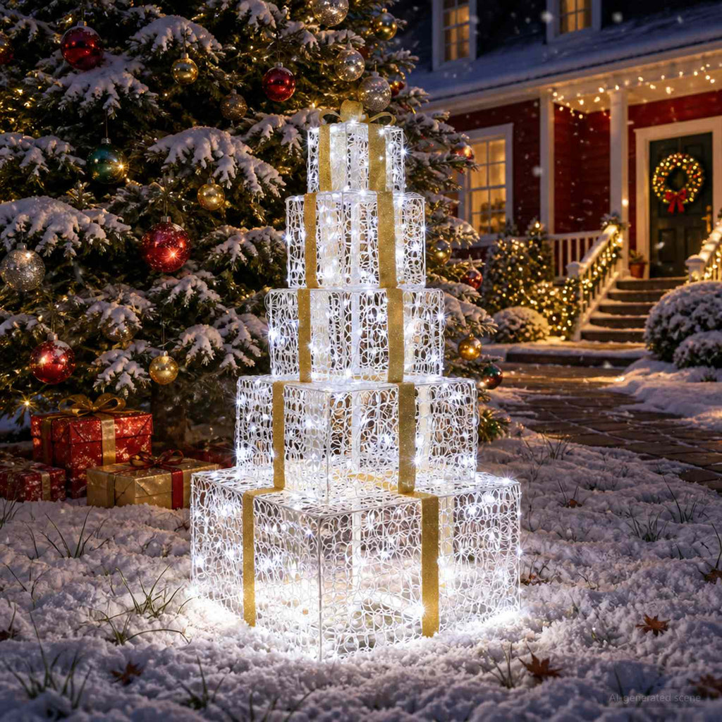 vidaXL Świąteczny stos pudełek prezentowych LED 250 LED Zimna biel