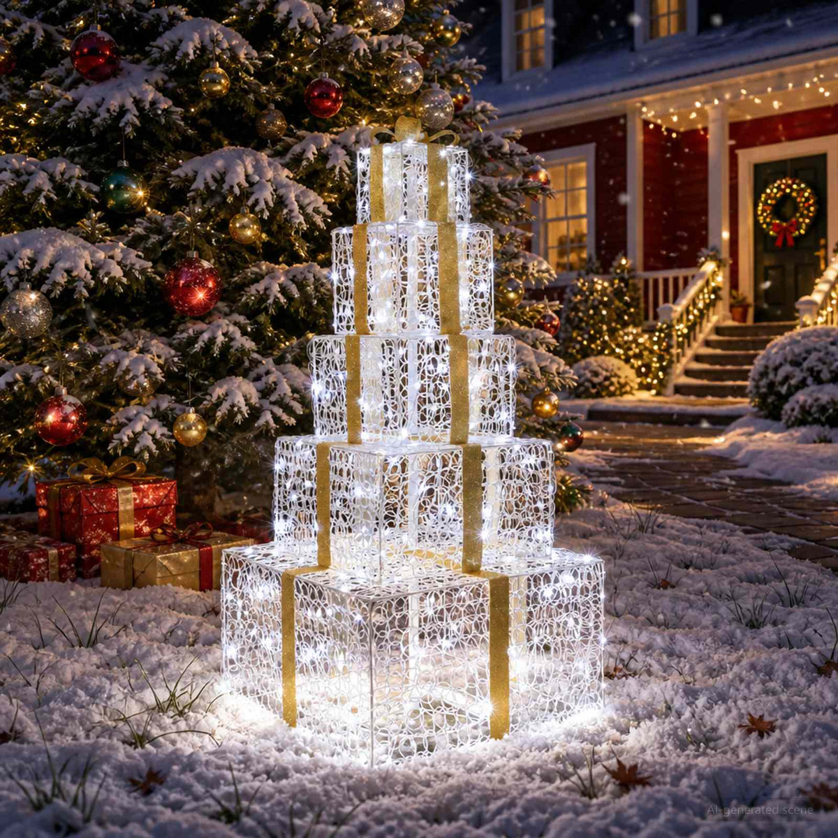 vidaXL Świąteczny stos pudełek prezentowych LED 250 LED Zimna biel