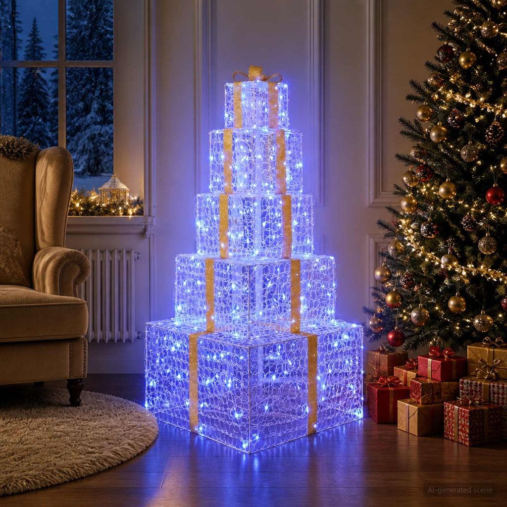 vidaXL Świąteczny stos pudełek prezentowych LED 250 LED Niebieski