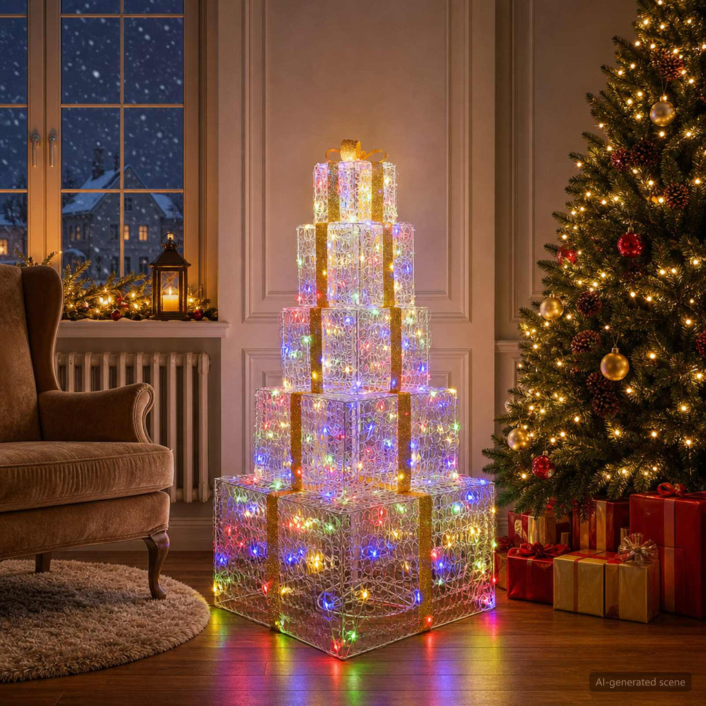 vidaXL Świąteczny stos pudełek prezentowych LED 250 LED Wielokolorowy