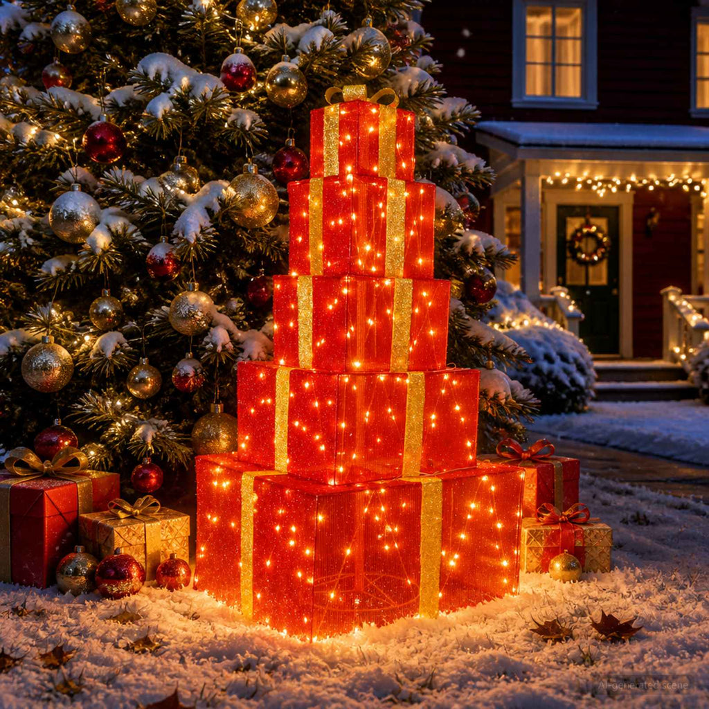 vidaXL Świąteczny stos pudełek prezentowych LED 250 LED Ciepła biel