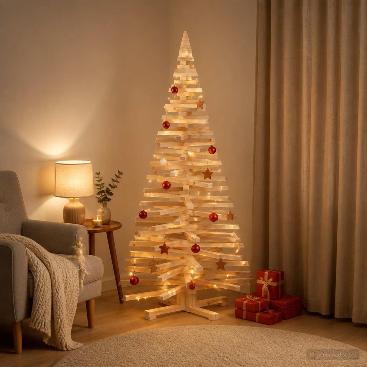vidaXL Drewniana choinka KOTKA 150 cm Lite drewno sosnowe Naturalny