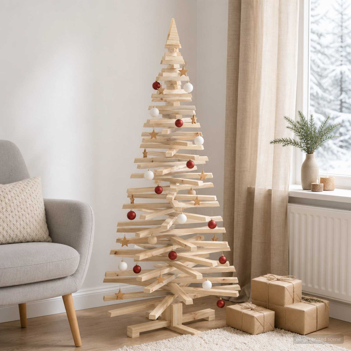 vidaXL Drewniana choinka KOTKA 150 cm Lite drewno sosnowe Naturalny