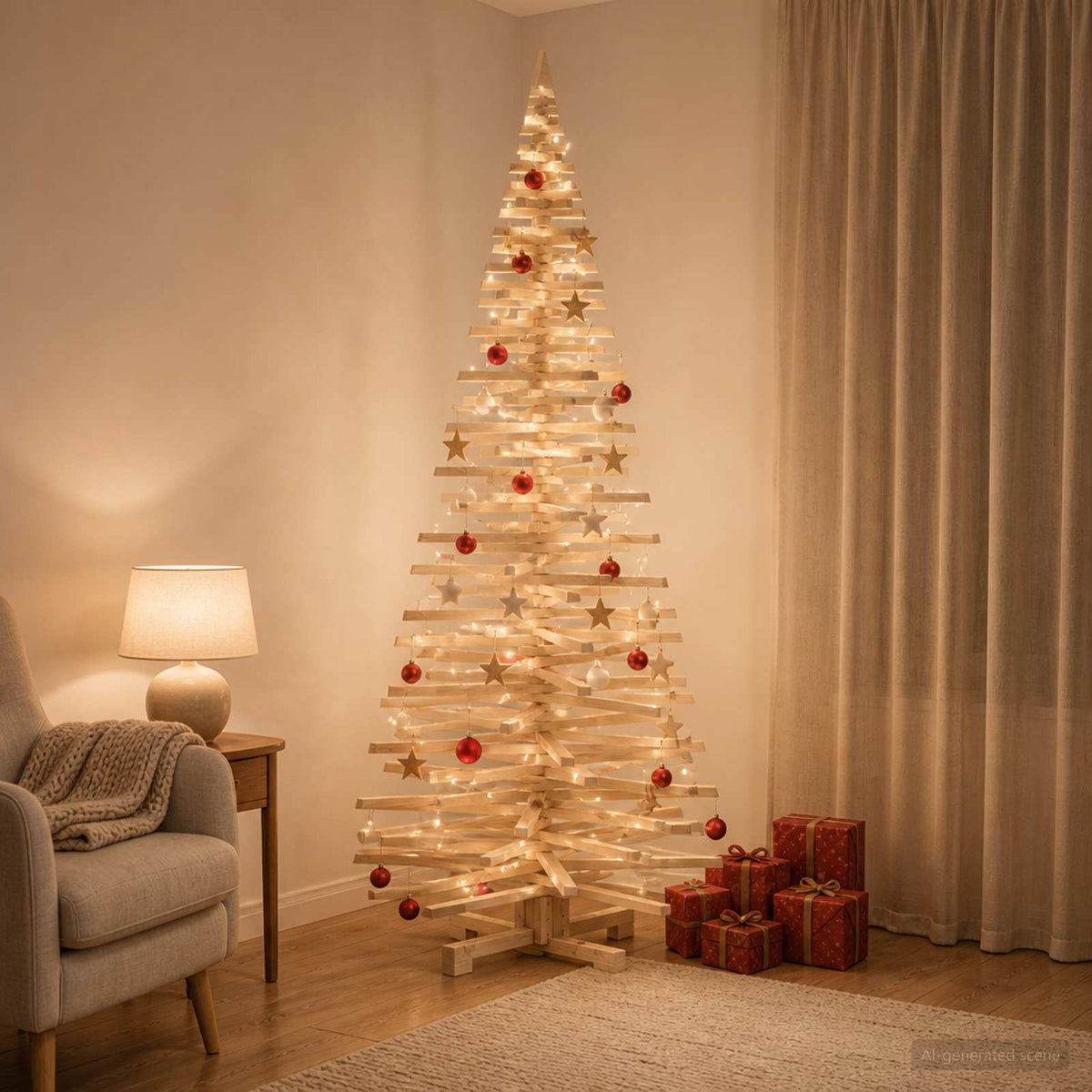 vidaXL Drewniana choinka KOTKA 210 cm Lite drewno sosnowe Naturalny
