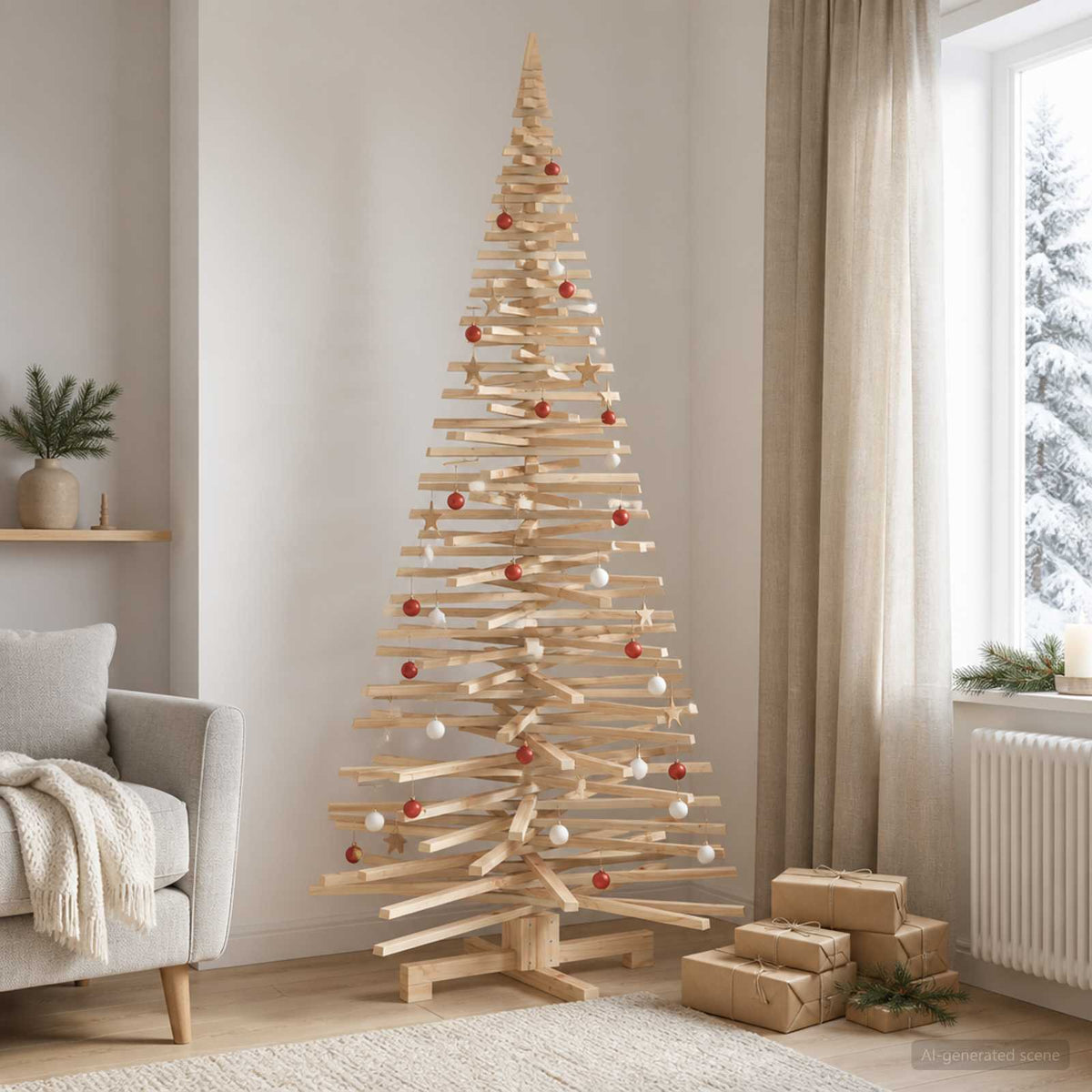 vidaXL Drewniana choinka KOTKA 210 cm Lite drewno sosnowe Naturalny