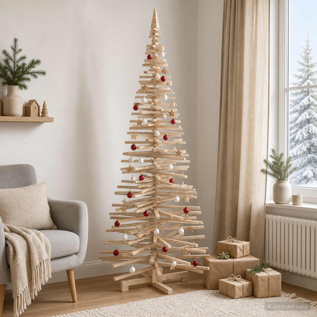 vidaXL Drewniana choinka KOTKA 240 cm Lite drewno sosnowe Naturalny