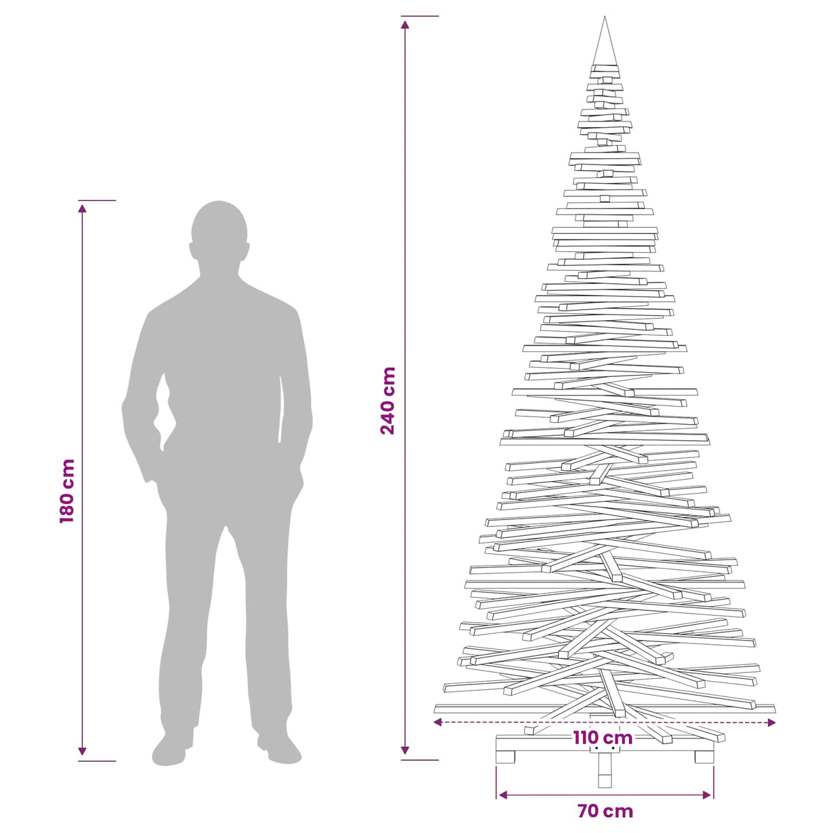 vidaXL Drewniana choinka KOTKA 240 cm Lite drewno sosnowe