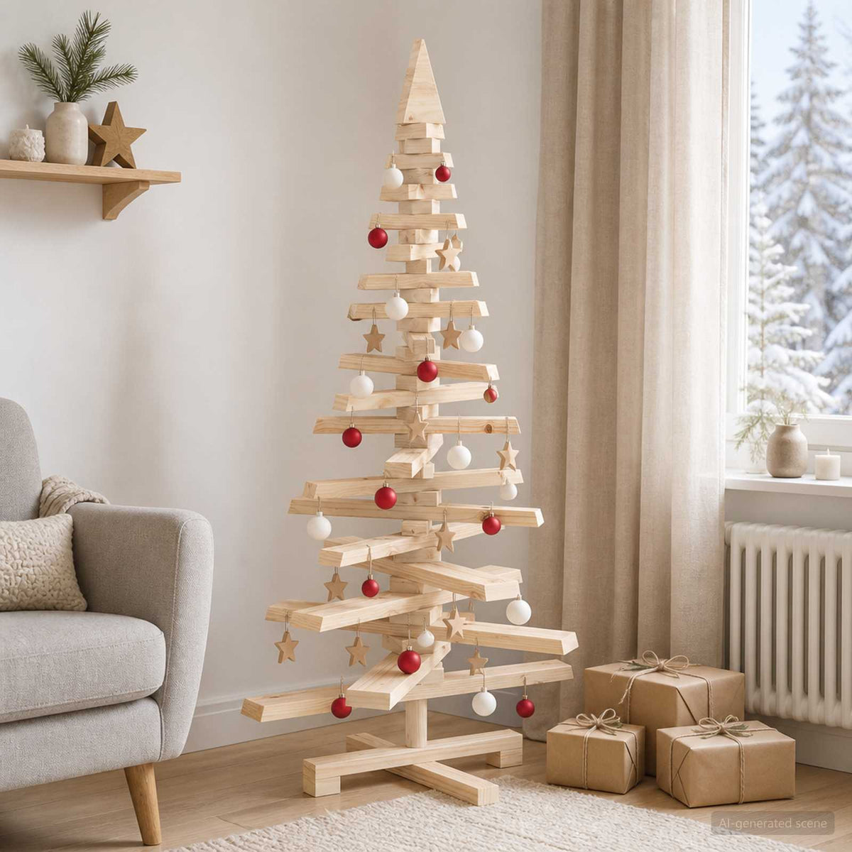 vidaXL Drewniana choinka KOTKA 120 cm Lite drewno sosnowe Naturalny