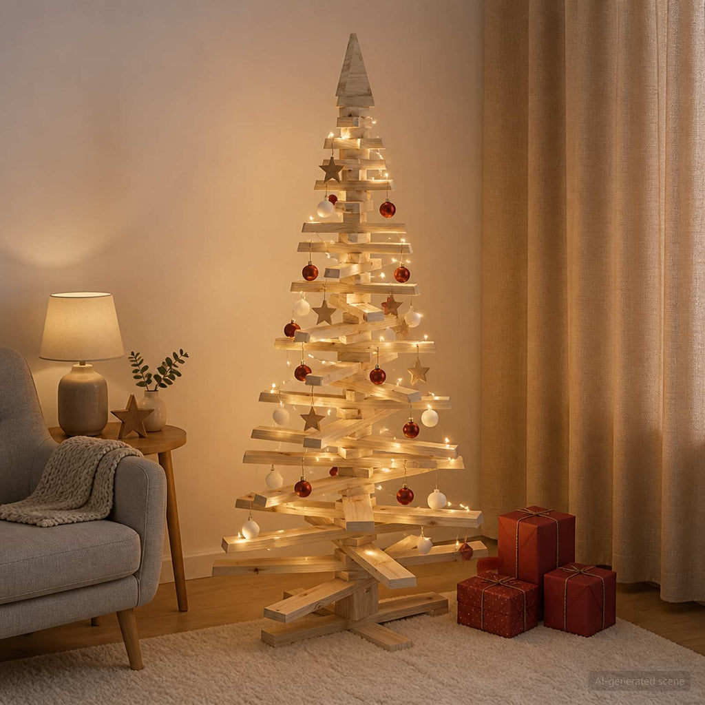 vidaXL Drewniana choinka KOTKA 150 cm Lite drewno sosnowe Naturalny