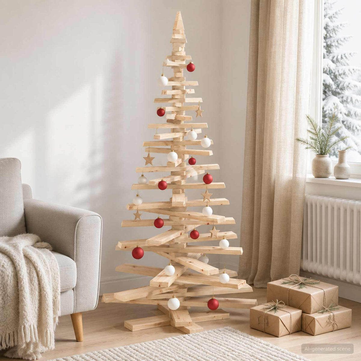 vidaXL Drewniana choinka KOTKA 180 cm Lite drewno sosnowe Naturalny