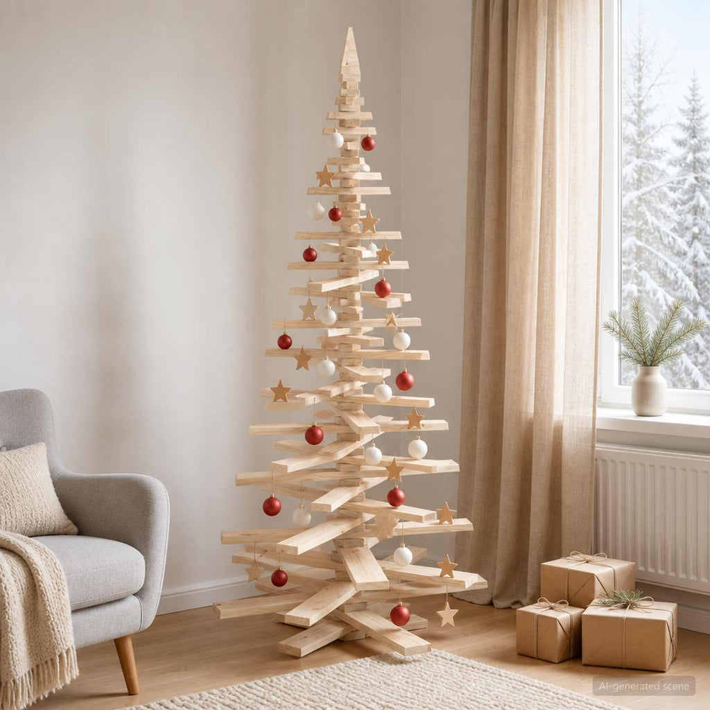 vidaXL Drewniana choinka KOTKA 210 cm Lite drewno sosnowe Naturalny