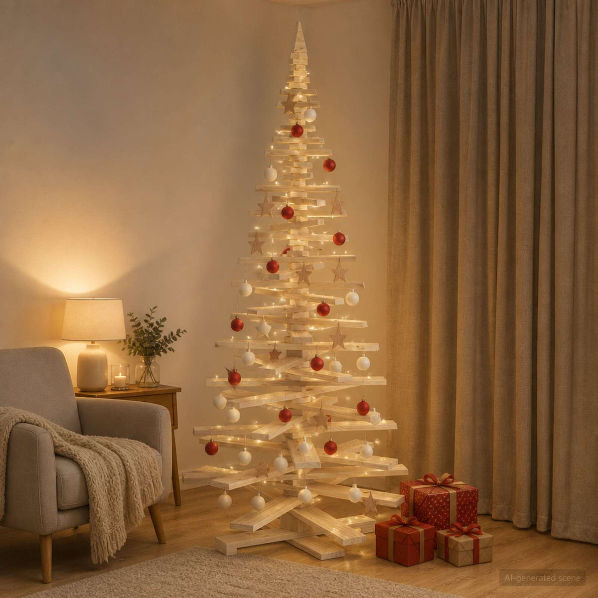 vidaXL Drewniana choinka KOTKA 210 cm Lite drewno sosnowe Naturalny
