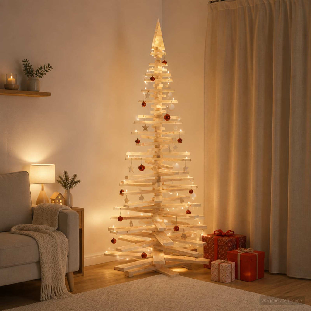vidaXL Drewniana choinka KOTKA 240 cm Lite drewno sosnowe Naturalny
