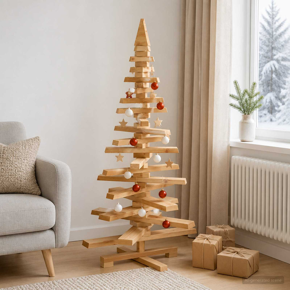 vidaXL Drewniana choinka KOTKA 120 cm Lite drewno sosnowe