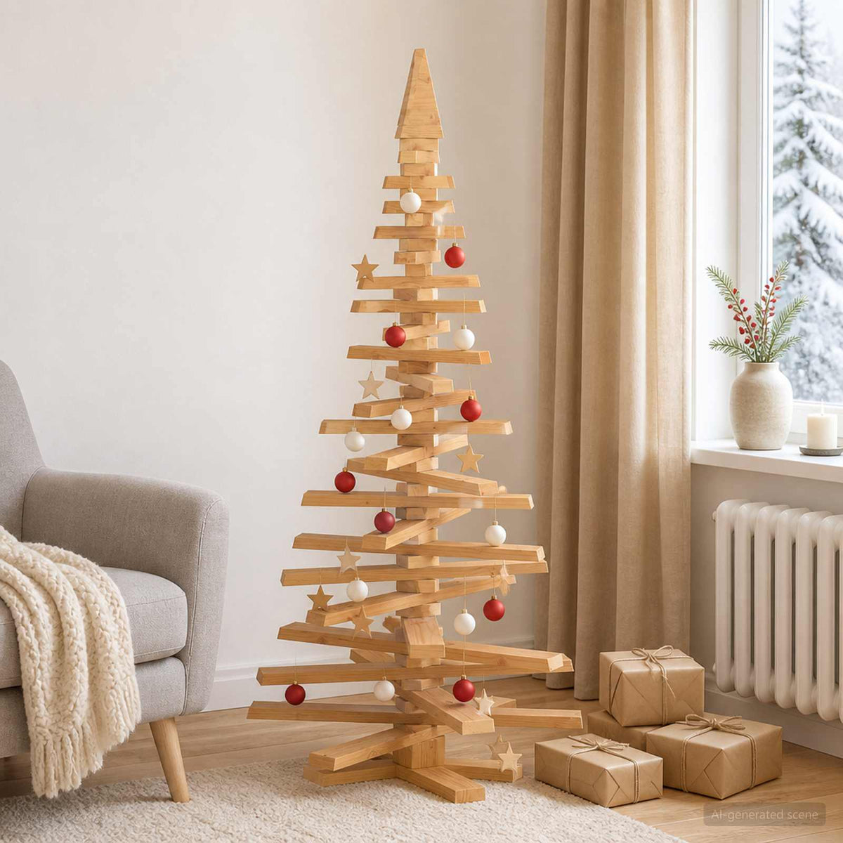 vidaXL Drewniana choinka KOTKA 150 cm Lite drewno sosnowe