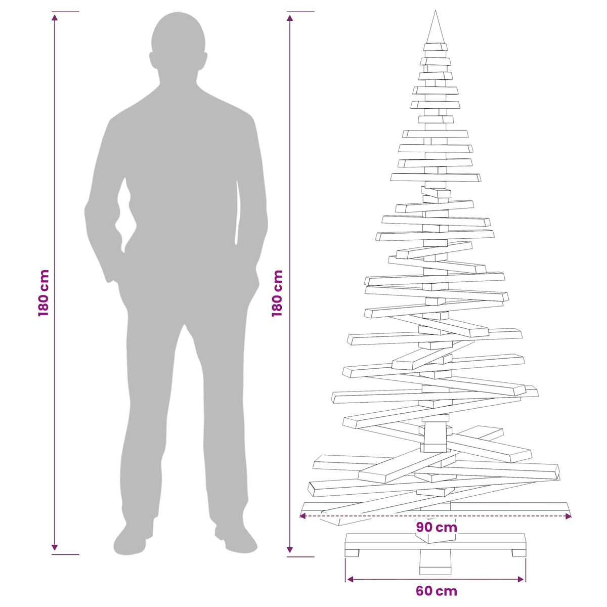 vidaXL Drewniana choinka KOTKA 180 cm Lite drewno sosnowe