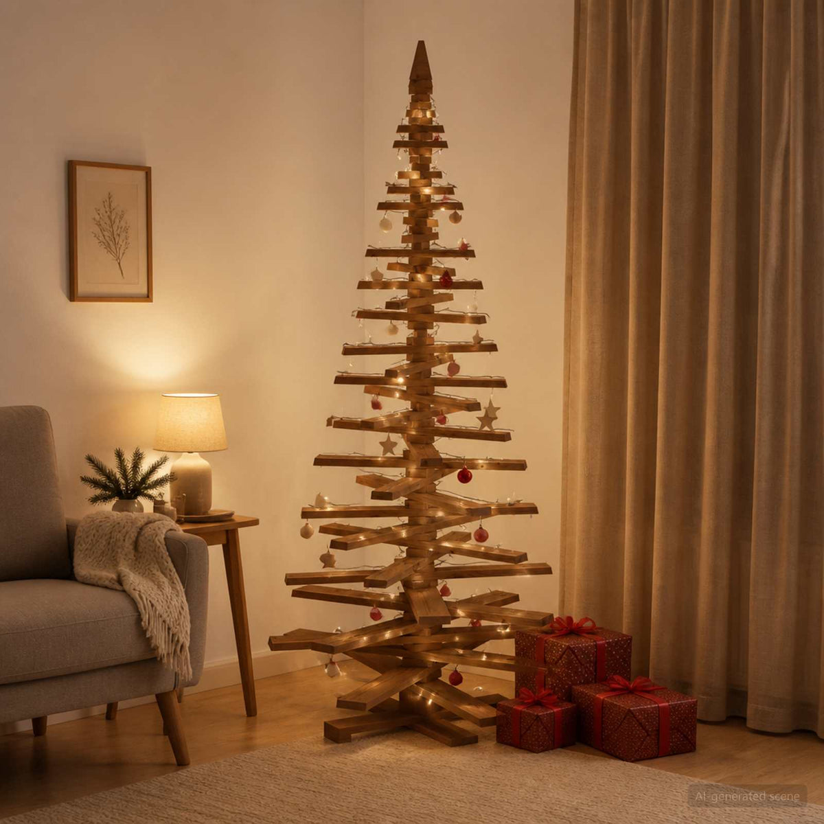 vidaXL Drewniana choinka KOTKA 210 cm Lite drewno sosnowe