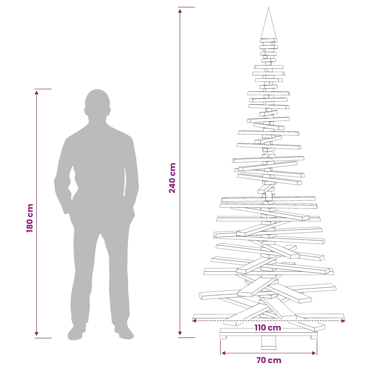 vidaXL Drewniana choinka KOTKA 240 cm Lite drewno sosnowe