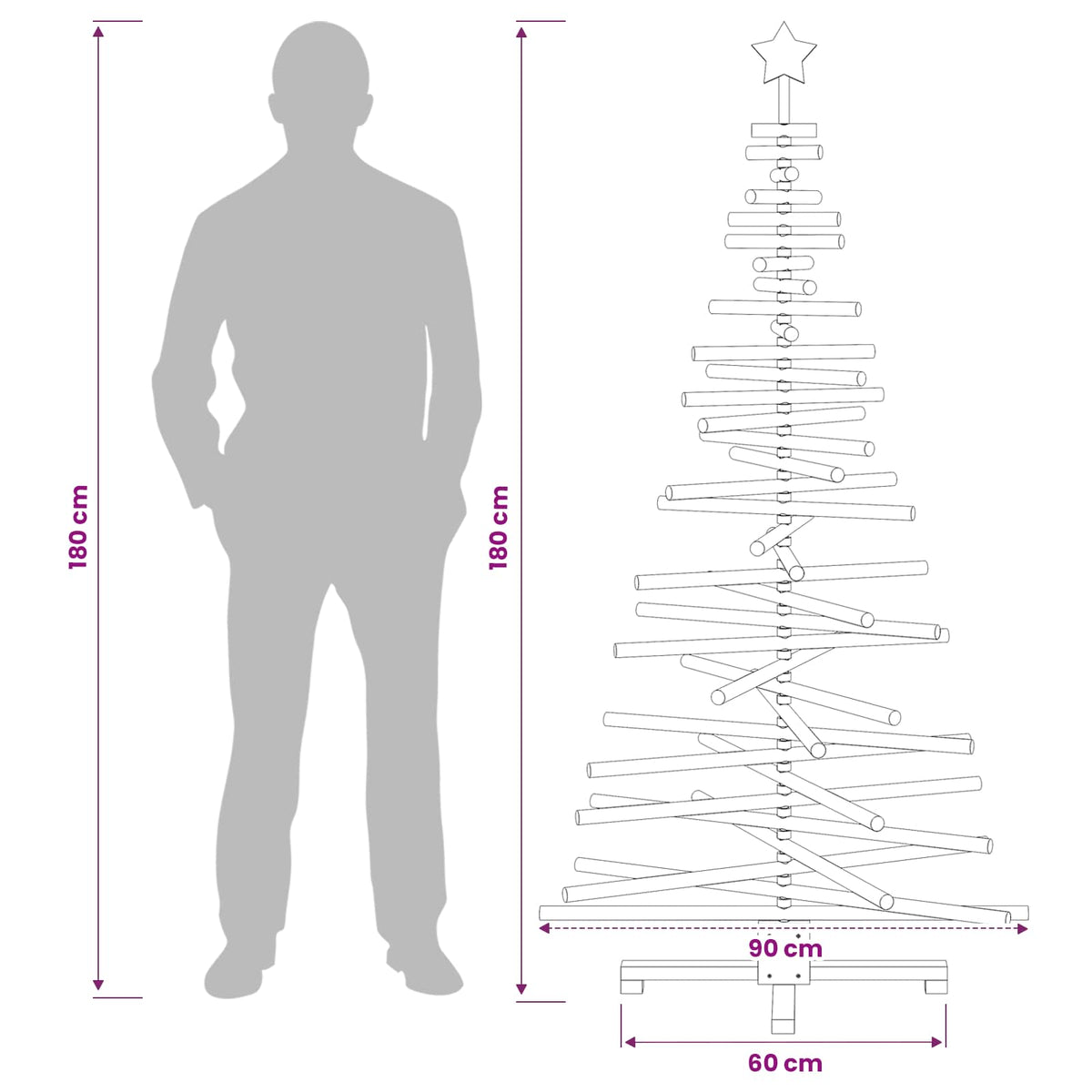 vidaXL Drewniana choinka KOTKA 180 cm Lite drewno sosnowe