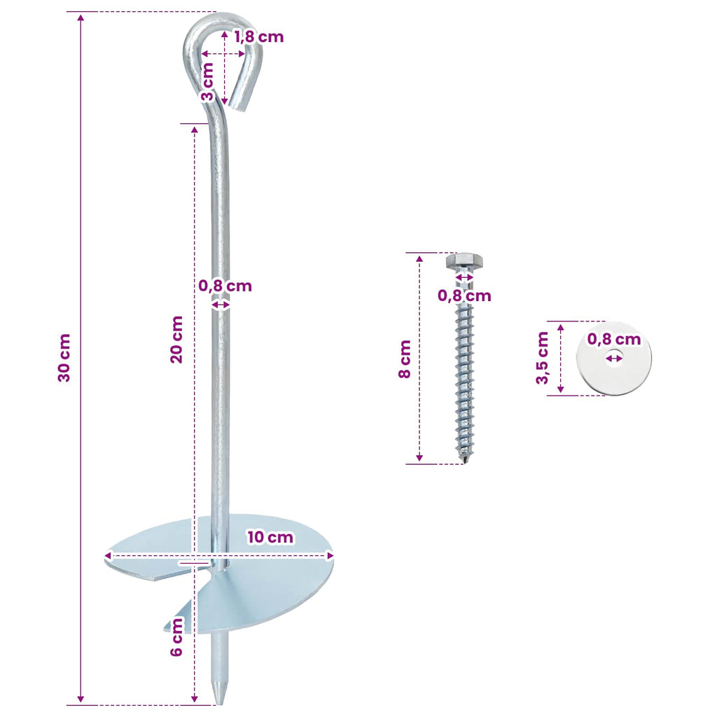 vidaXL Kotwa ziemna 2 pcs srebrny Ø10 x 30 cm Galwanizowany metal