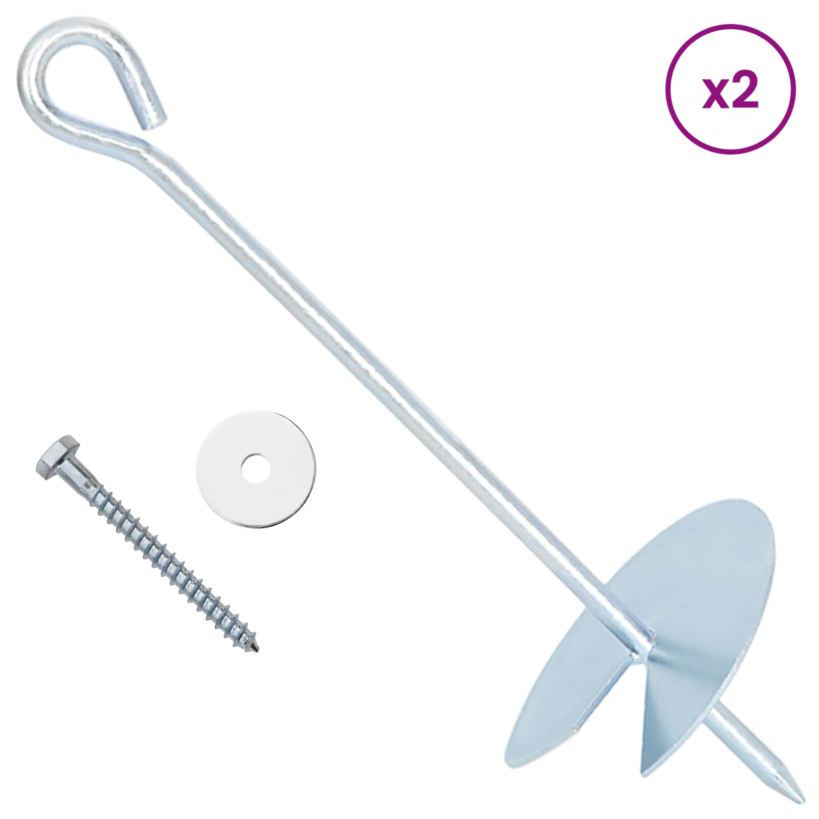 vidaXL Kotwa ziemna 2 pcs srebrny Ø10 x 30 cm Galwanizowany metal