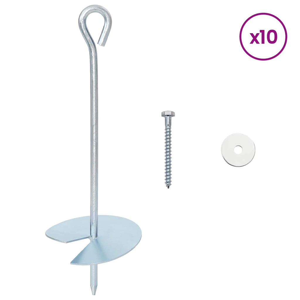 vidaXL Kotwa ziemna 10 pcs srebrny Ø10 x 30 cm Galwanizowany metal