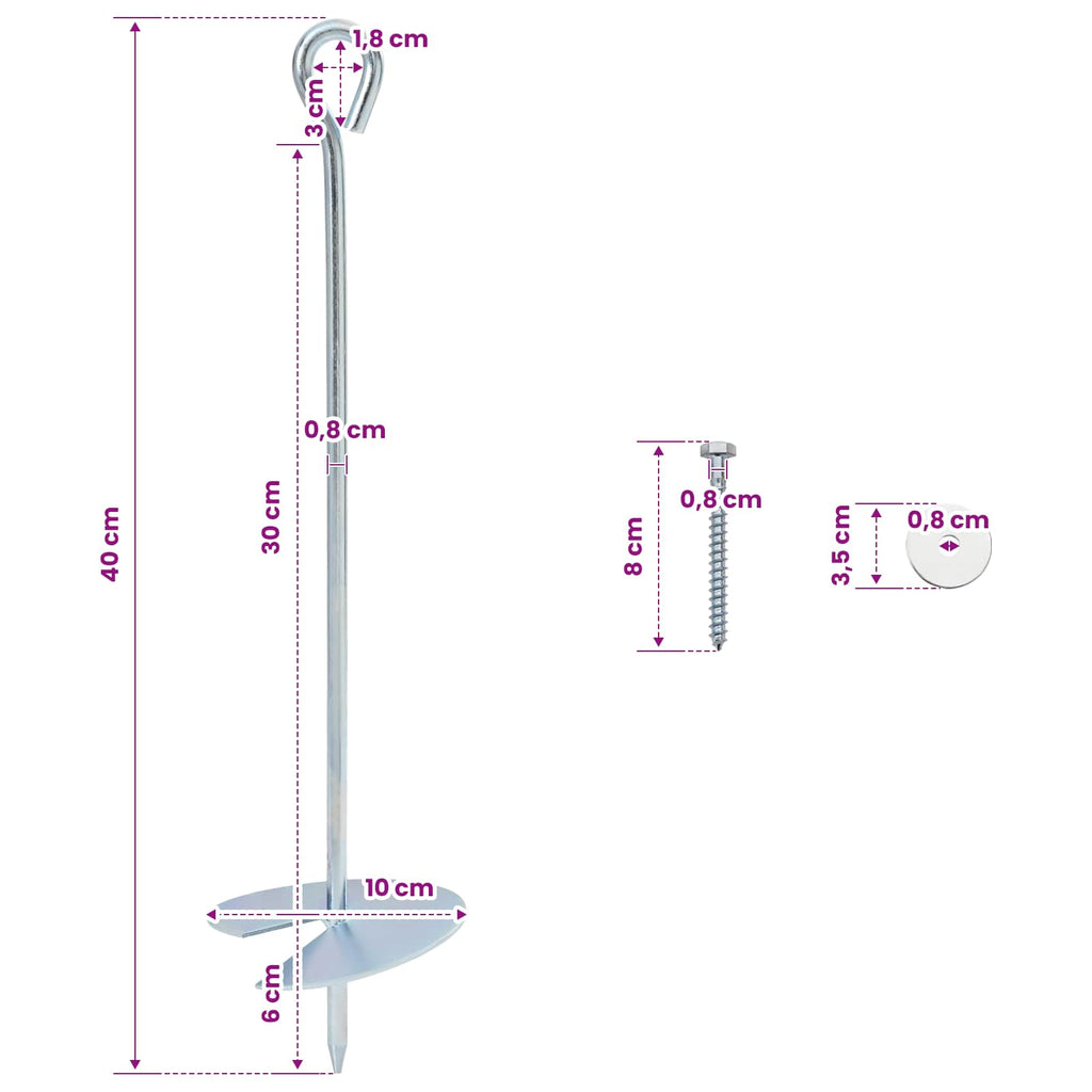 vidaXL Kotwa ziemna 6 pcs srebrny Ø10 x 40 cm Galwanizowany metal