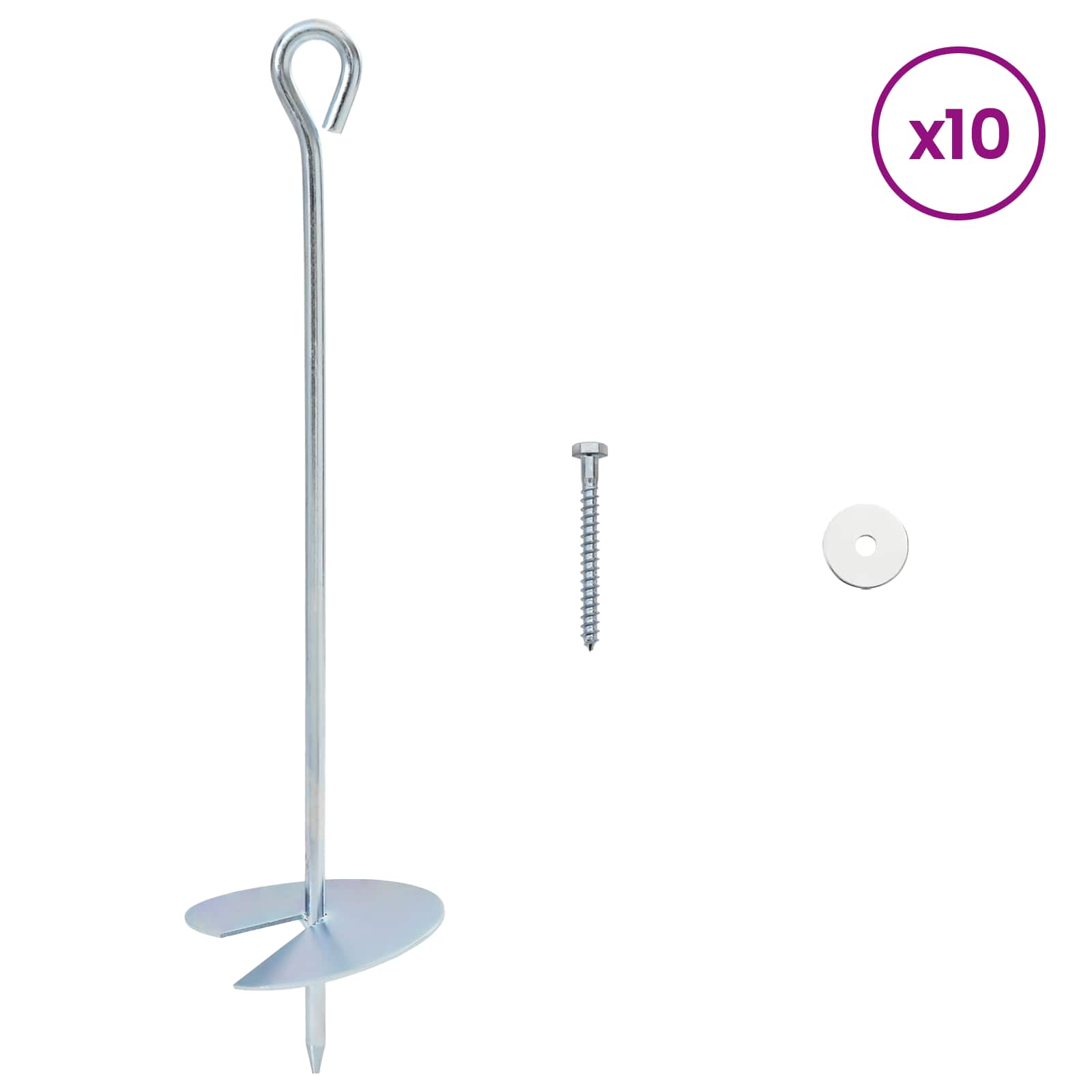 vidaXL Kotwa ziemna 10 pcs srebrny Ø10 x 40 cm Galwanizowany metal